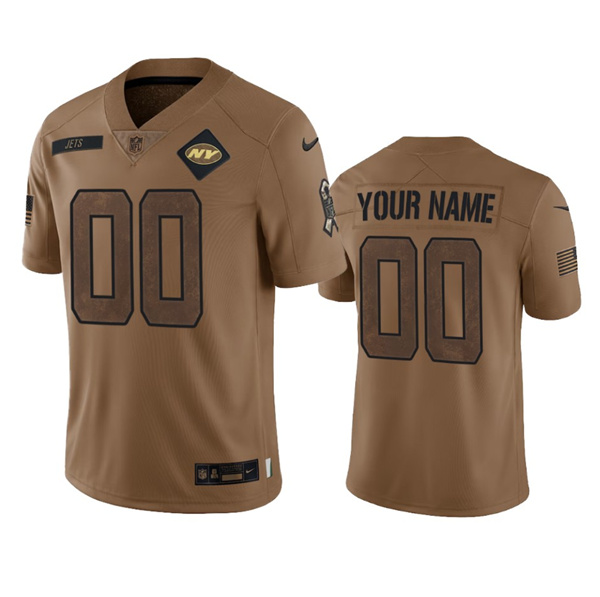 Mens New York Jets Active Player Custom 2023 Brown Salute To Setvice Limited Football Stitched Jersey->customized nfl jersey->Custom Jersey